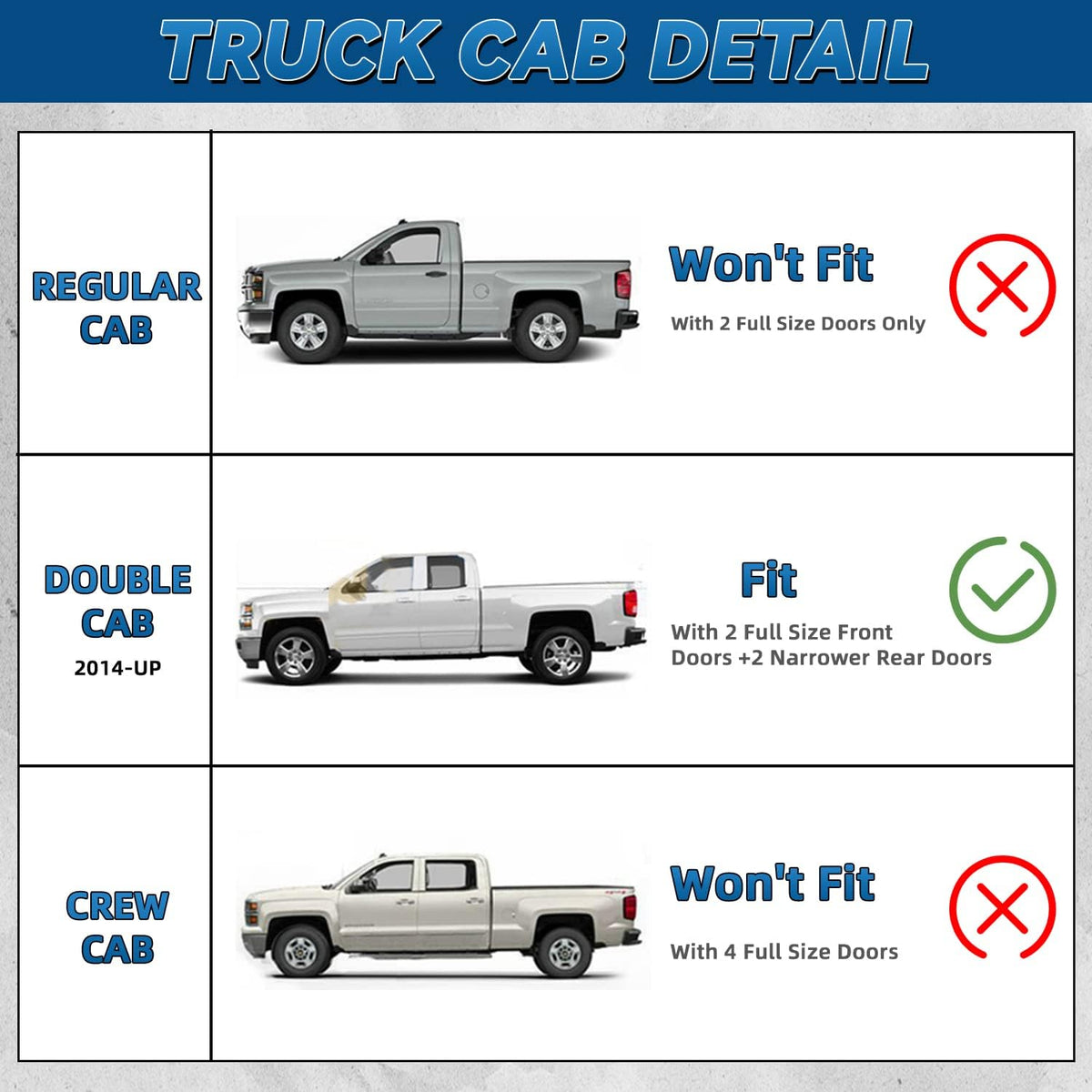 Set of 4 Front+Rear Smoke Sun/Rain Guard Outside Mount Tape-On Acrylic Window Visors Compatible with 14-18 Silverado Sierra 1500 15-18 2500/3500 HD Double/Extended Cab with Half Size Rear Doors