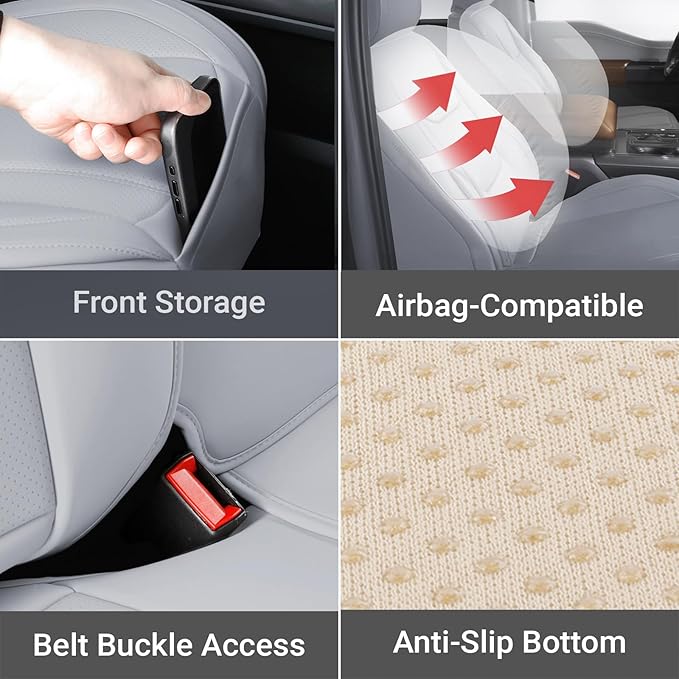 Coverland Custom Fit Car Seat Covers for Car Compatible with [Cadillac CT5, CT5-V, Ford LTD 4-Door] Premium Water Resistant Leather Non-Slip Interior Protector [Full Set Gray - Size Chart X77]