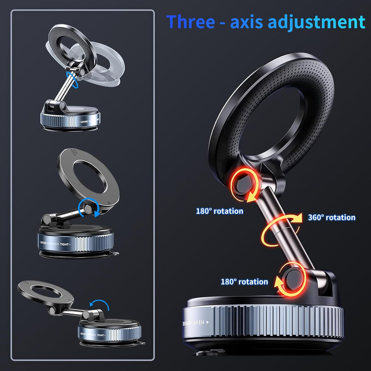 Vacuum Magnetic Car Phone Holder,360°Adjustable Magnetic Phone Holder,Hands-Free Suction Cup Phone Mount for MagSafe,Cell Phone Holders for Your Car for All Smartphones & All Car Models