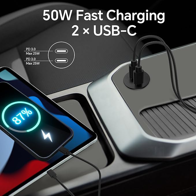 50W 12V USB Outlet Dual 25W USB-C Charger PD 3.0 Aluminum Fast Charging Socket, Replacement Car Charger Accessories for RV Camper Trailer Truck Boat Golf