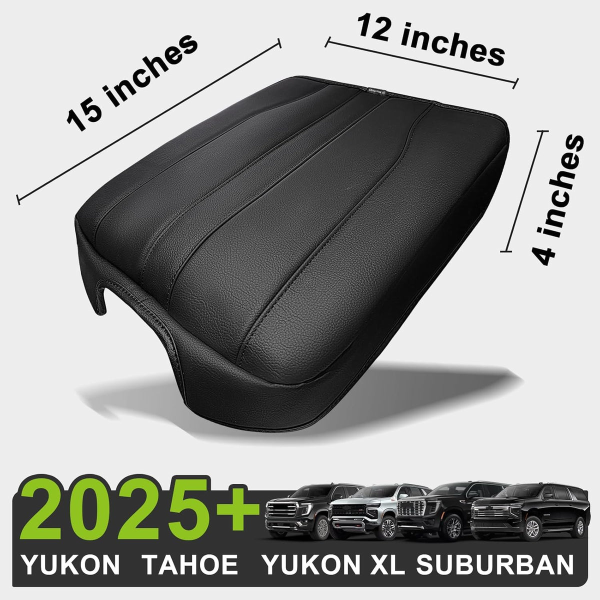 Muslogy Center Console Armrest Cover Compatible with 2025 2026 GMC Yukon/Yukon XL & Chevy Tahoe/Suburban Comfort Armrest Pad Arm Rest Cushion Vegan Leather Protector Regular Thick
