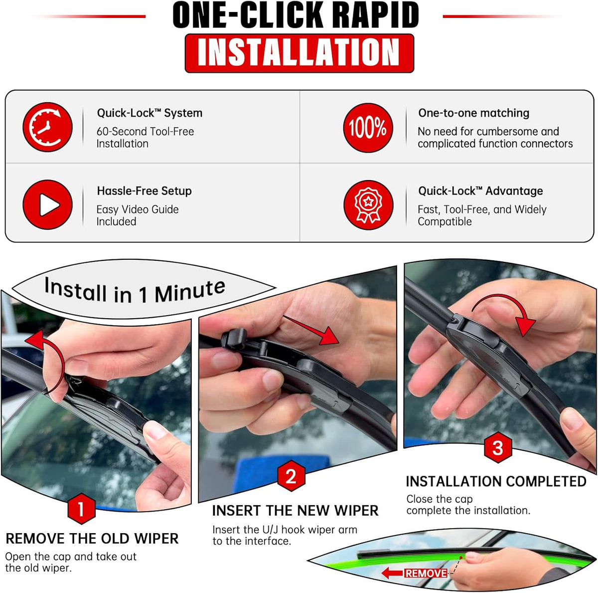 Windshield Wiper Blades Replacement for Kia Sportage 2011 2012 2013 2014 2015 2016 Original Factory Quality Front Rear Wipers Blade Set for My Car - 24" 18" 12" (Pack of 3)