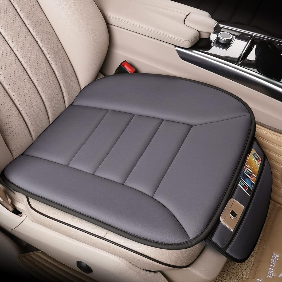 Premium Car Seat Cushion, Driver Cushion with Comfort Memory Foam & Non-Slip Rubber Bottom, Car Seat Pad Works with 95% of Vehicles and Office Chair or Home (Grey)