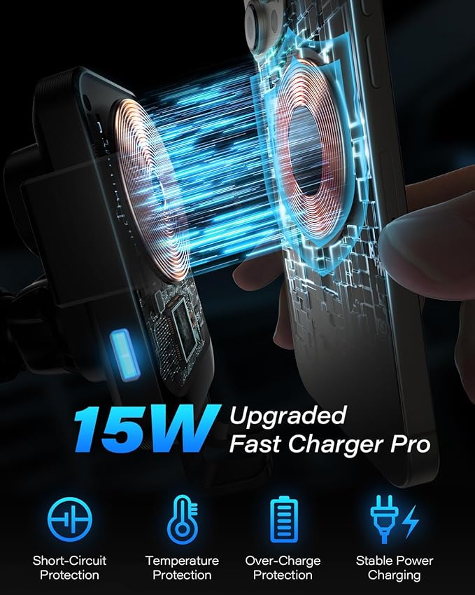 1Zero Auto Clamping Wireless Car Charger Sturdy Cup Phone Holder Mount 15W Fast Charging for iPhone 16 15 Pro Max Plus 14 13 12 11 XS X Samsung S24 Ultra S23 S22 S22 S21 S20 Pixel 8 Pro 7 6 5 4
