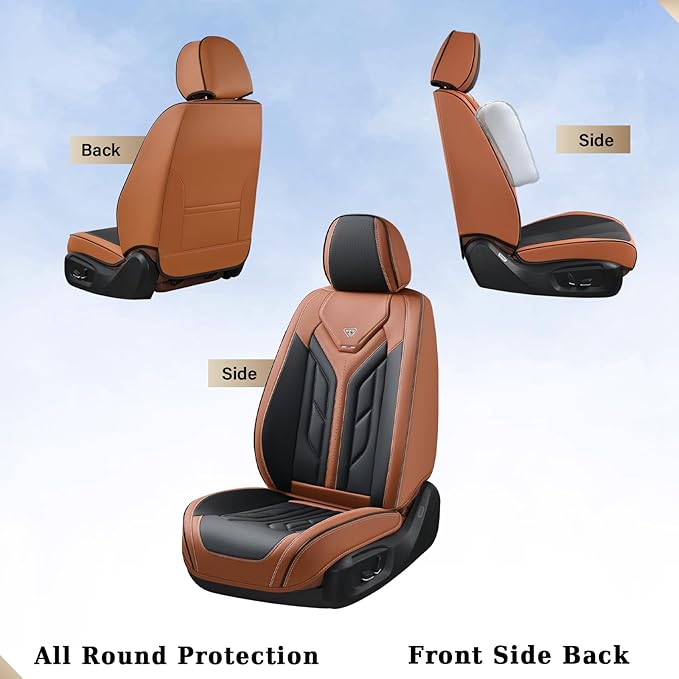 Coverado Front Seat Covers, Car Seat Covers Front Seats, Leather Seat Covers for Cars, Automotive Seat Covers Car Seat Protector Car Accessories Fit for Most Sedans SUV Pick-up Truck(Black&Brown)