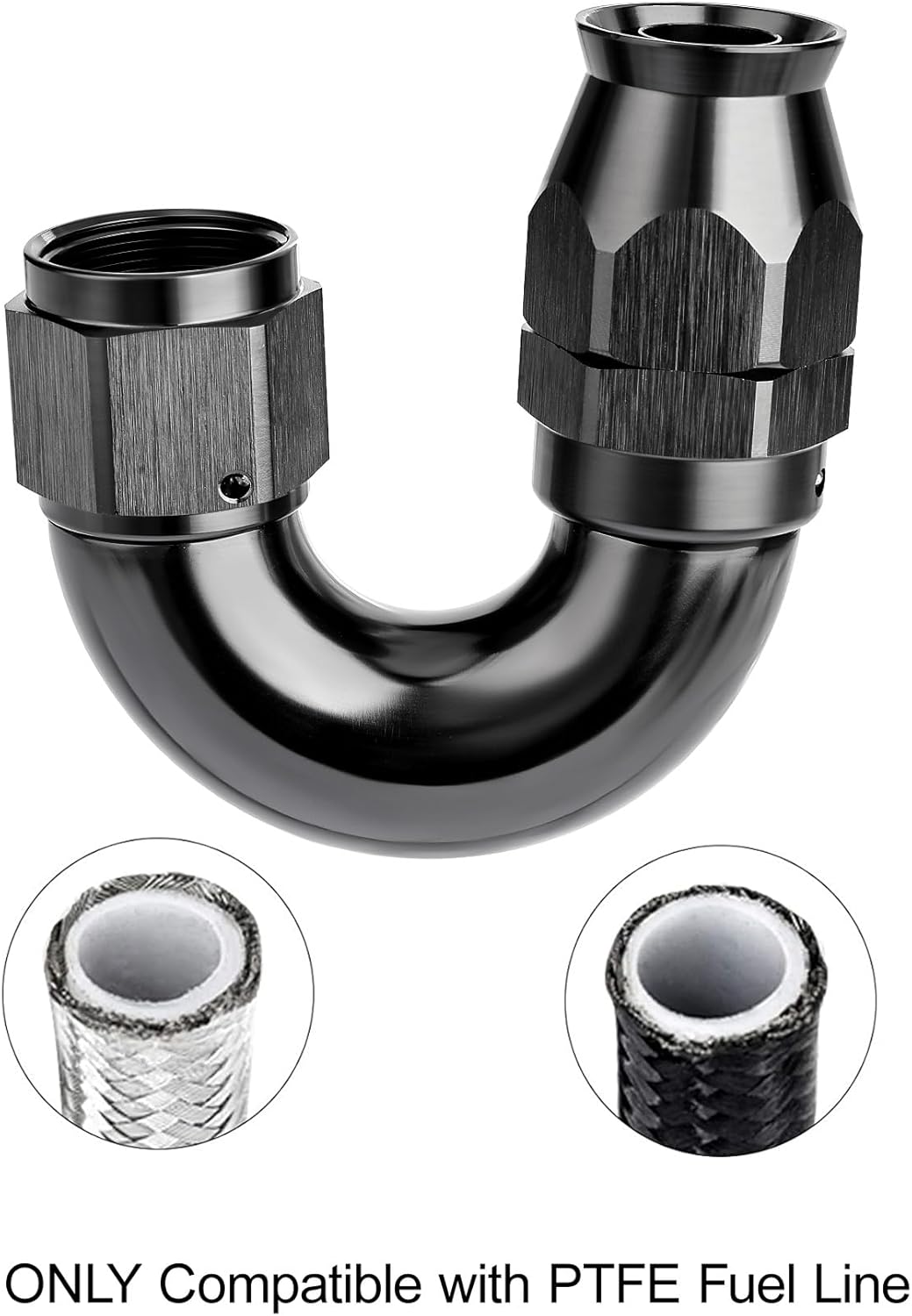 EVIL ENERGY 8AN 180 Degree PTFE One Piece Full Flow End Hose Fitting Aluminum Black