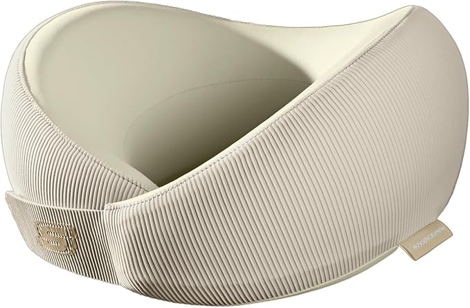 Skechers Men's Memory Foam Neck Pillow, Comfortable & Breathable Travel Pillow, Neck Pillow Airplane for Travel, Car Rides, Home, and Office Use, Ergonomic Design for Men and Women,Beige