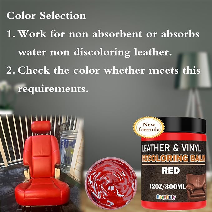 Leather Stains and Dye Liquid Red Recoloring Balm Dashboard Fabric Sneaker Shoes Boots Jacket Bag Purse Vinyl Acrylic Paint Boat Car Seats Wood Furniture Couch Fade Scratches Repair Kit Color Restorer