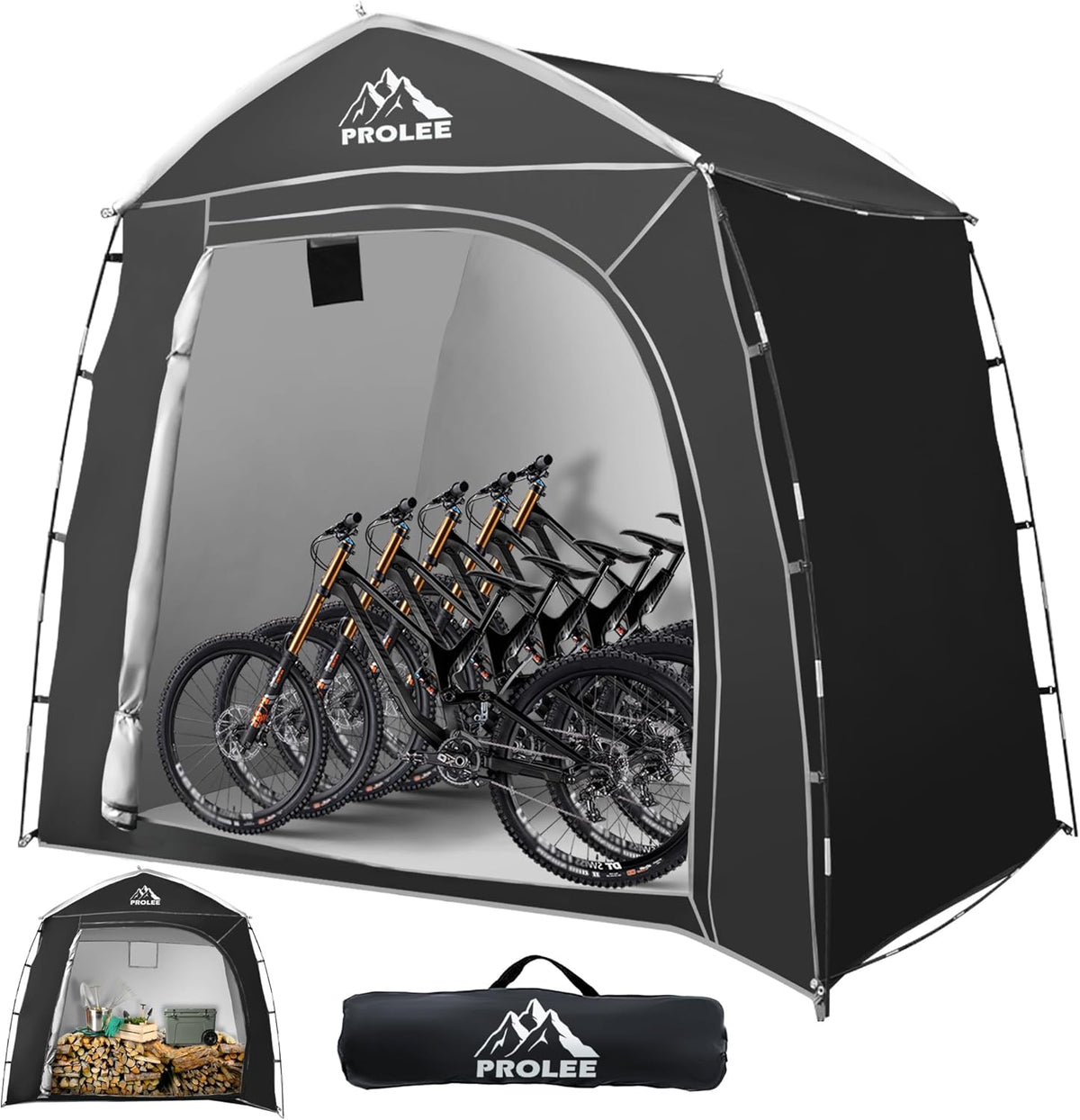Prolee Bike Storage 7.3 x 5ft, Outside Storage Waterproof Oxford Fabric for 4 Bikes, Bike Shed, Garden Sheds & Outdoor Storage, Black