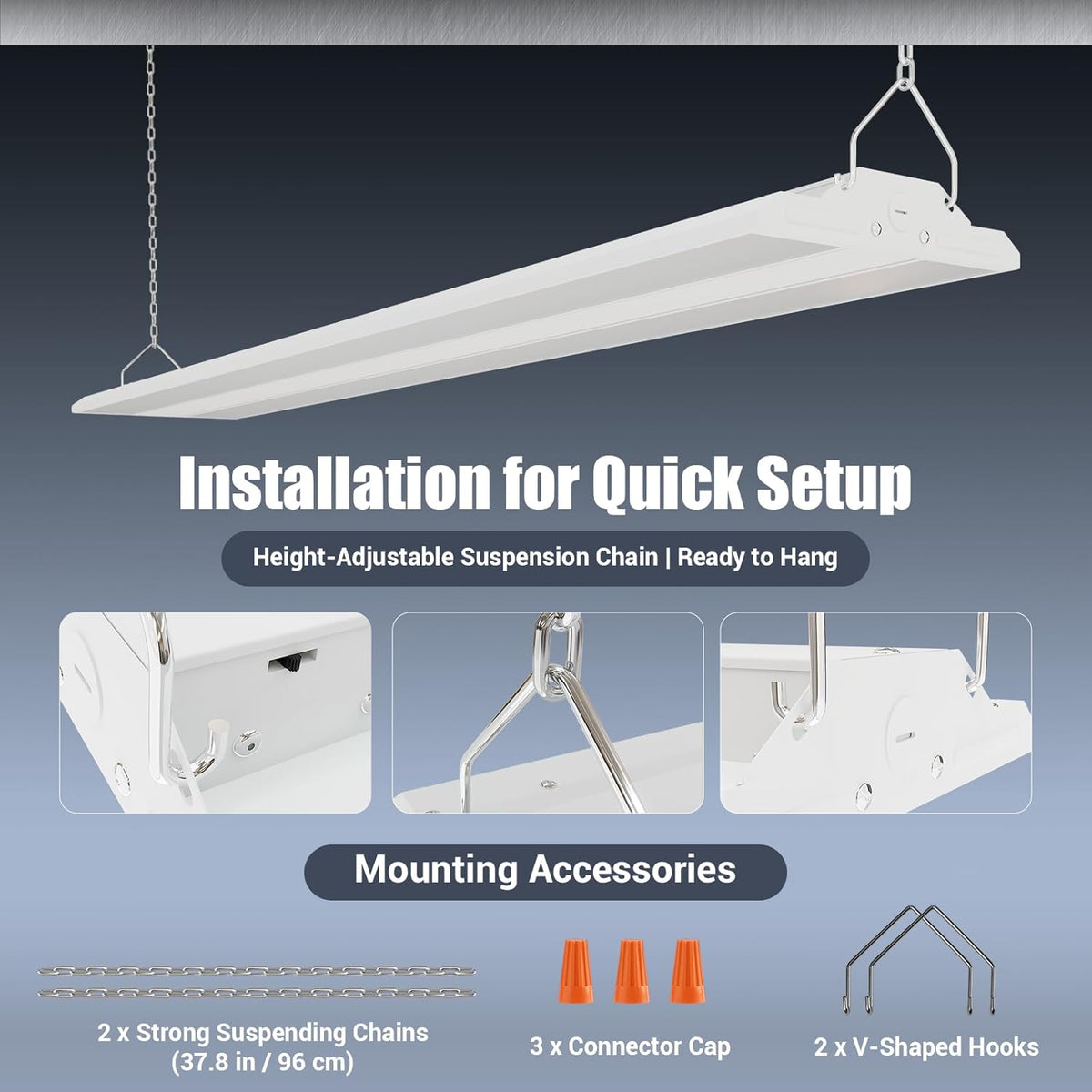 LED Linear Shop Lights 300W, 45000LM Led High Bay Lights 5000K Daylight 120-277V,Led Garage Light for Shop Workshop Store Commercial Supermarket Warehouse Basement Exhibition Room ETL-2Pack