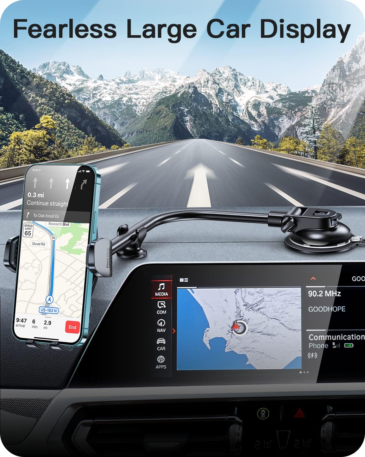 APPS2Car Phone Holder for Car Windshield/Dashboard/Window, Cell Phone Mount for Car Truck, Compatible with iPhone, Samsung, Google, LG and More