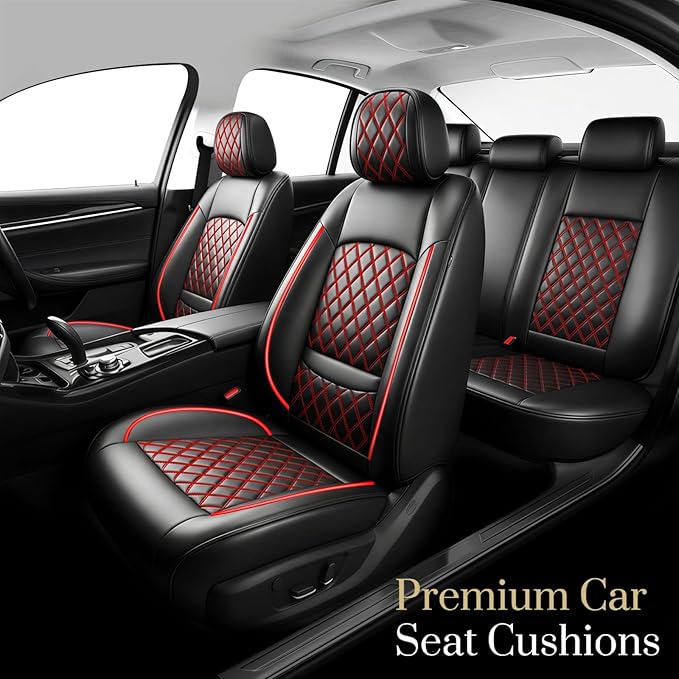 Fit MDX Car Seat Covers for Acura MDX 2005-2026 - Premium Leather, Waterproof, All-Weather, Airbag Compatible, Breathable, Easy Install, Seat Protectors, Only 2 Front seat Covers, Redline