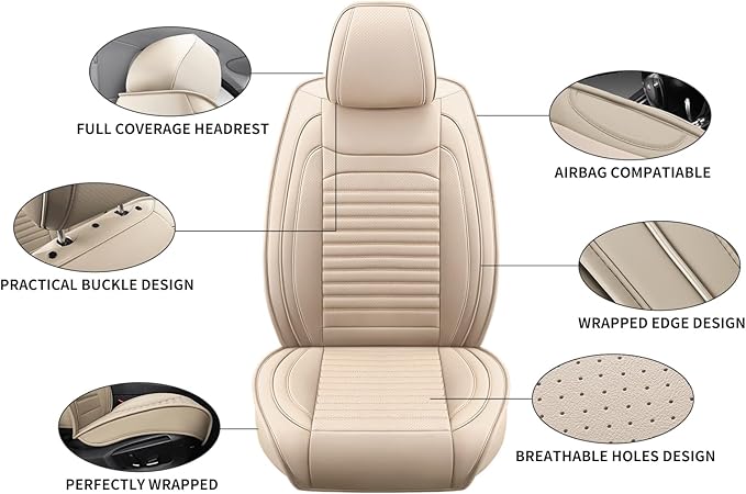 Car Seat Covers Full Set Fit for Toyota C-HR 2018-2022, Premium Faux Leather Car Seat Protector,Breathable Anti-Slip Full Wrapping Edge Seat Covers(Beige,Full Set)