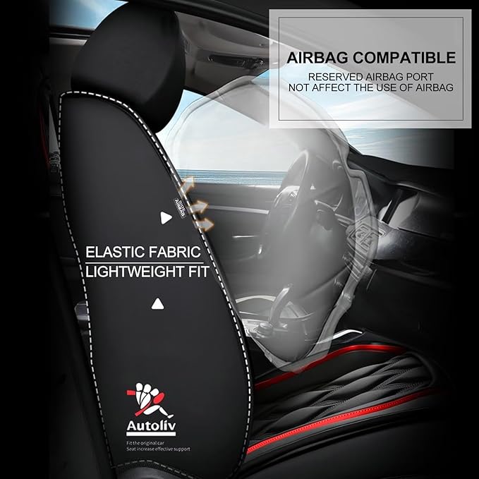 AOMSAZTO Front Seat Covers Fit for Outback 2007-2026 Waterproof Faux Leather Car Seat Cover Compatible with Airbag(2PCS Front, Black&Redline)