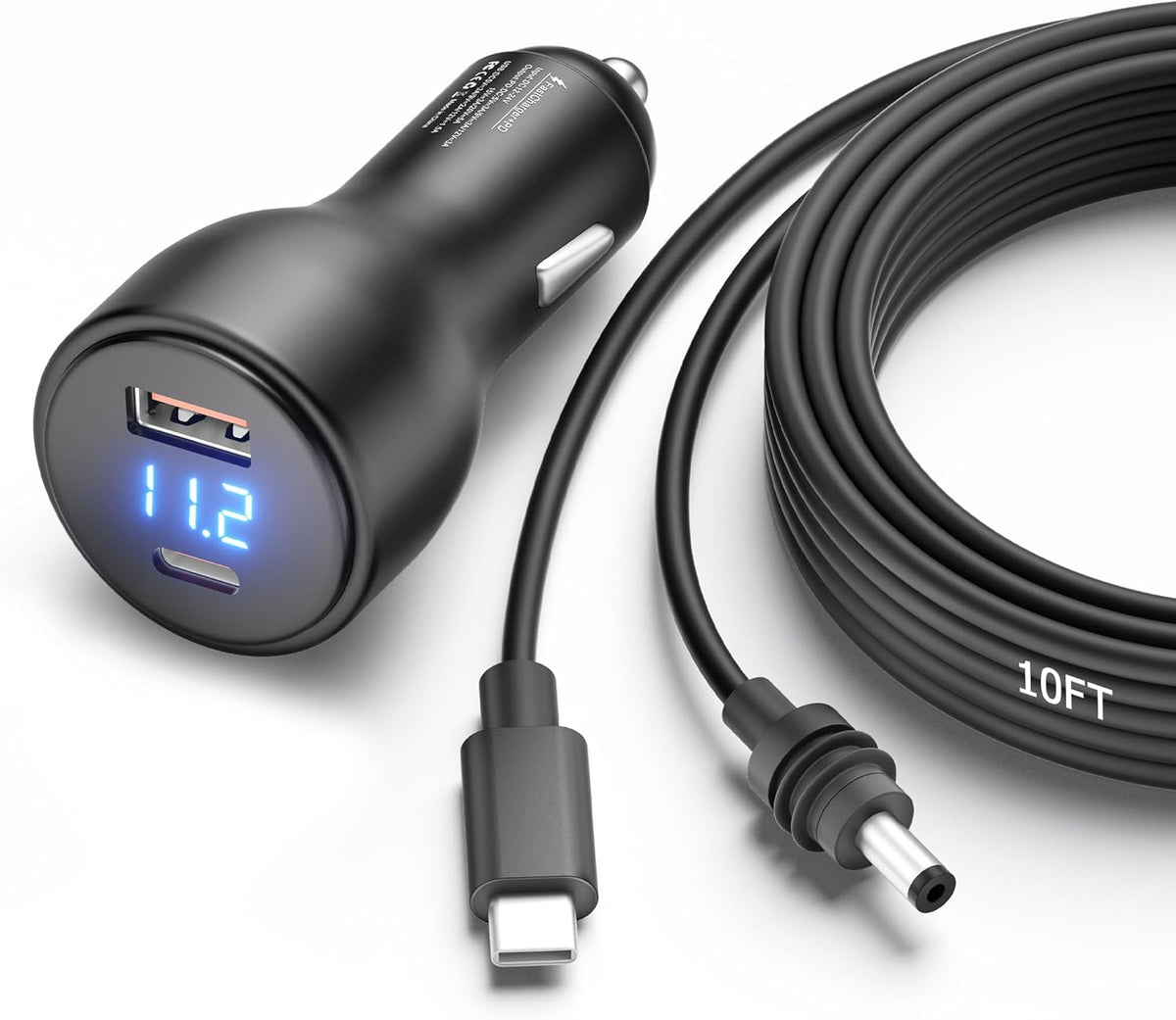 3 in 1 Starlink Mini Cable Cigarette Lighter 10FT Car Adapter for Starlink Mini USB C to DC Power Cable and Car Charger Smart Boost 12V to 20V/100W with Voltmeter USB C 100W/USB A 18W Port 18AWG 3M