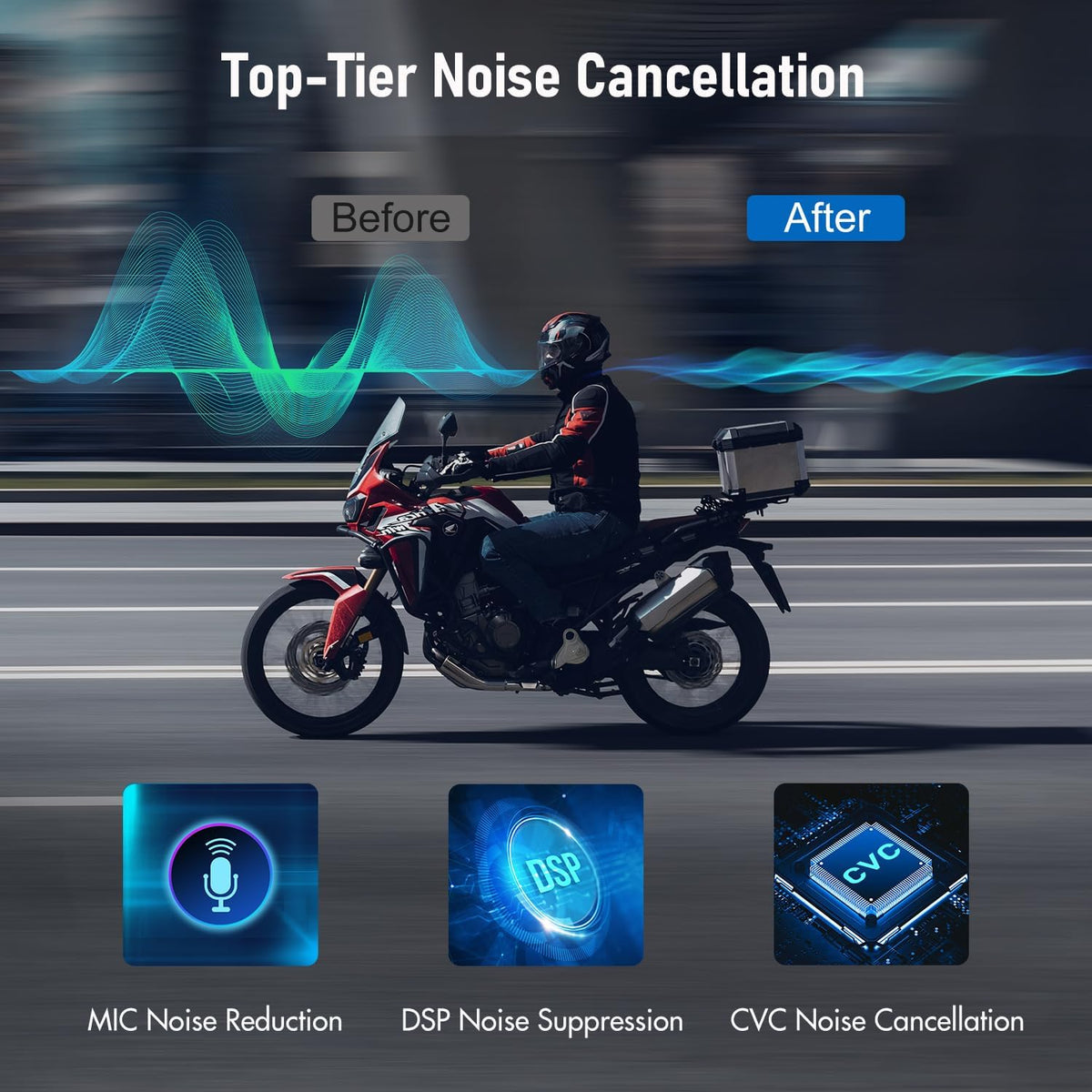 TK-X4 Motorcycle Bluetooth Headset, 6 Riders 2000m Helmet Group Intercom with Bluetooth 5.1/Music Share/Top-Tier Noise Reduction/HiFi Stereo Sound,Universal Communication System Headphones(2 Pack)