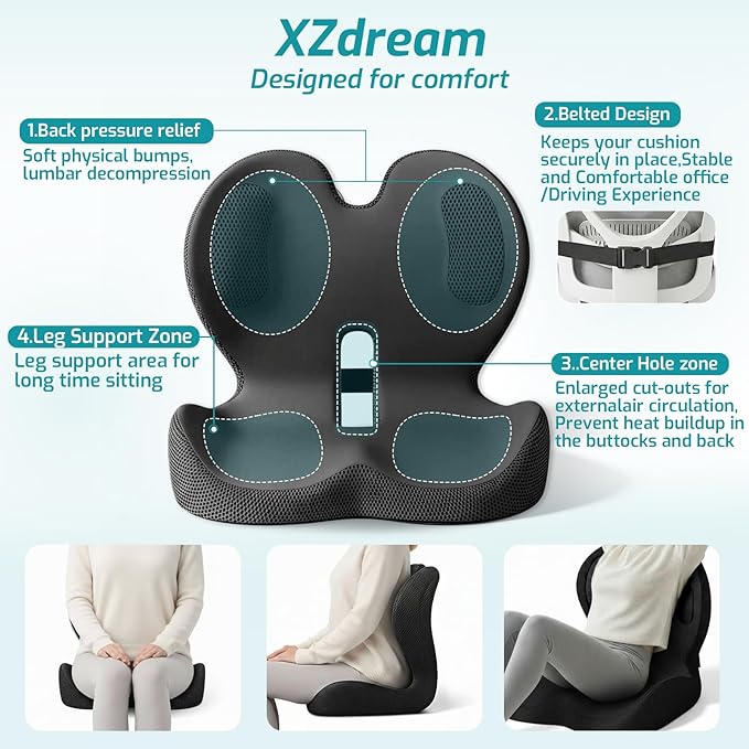 Ergonomic Seat Cushion,Office Chair Cushion with Lumbar Support Pillow,Car Orthopedic Seat Cushions,Designed for Sciatica,Tailbone,Back Pain Relief,for Office,Car,Truck,Home,Desk Chair