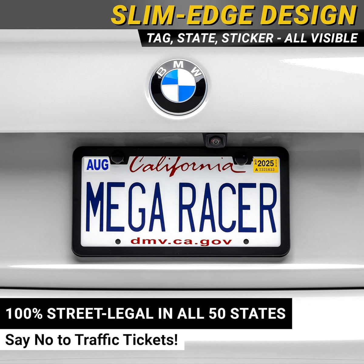 Premium Slim Matte Black License Plate Frame – 1 Pack, Rust-Free Stainless Steel & Rattle-Free, Street Legal, Universal with Screw Covers, Thin Edged Metal Front or Rear Car Tag Holder for Men & Women