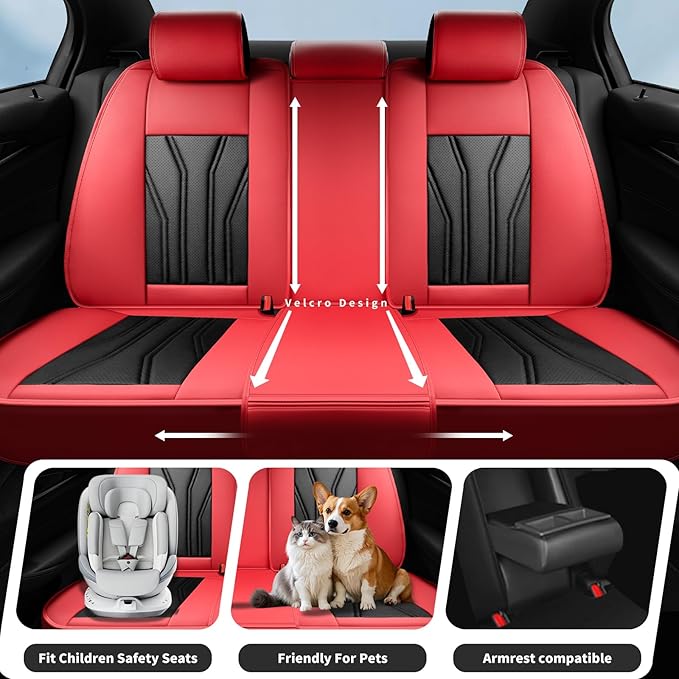 Fit Juke Car Seat Covers Compatible with Nissan Juke 2012-2015 2016 - Full Set Premium Leather， Waterproof Breathable， All-Weather Seat Cushion Protecto&Airbag Compatible （Red & Black