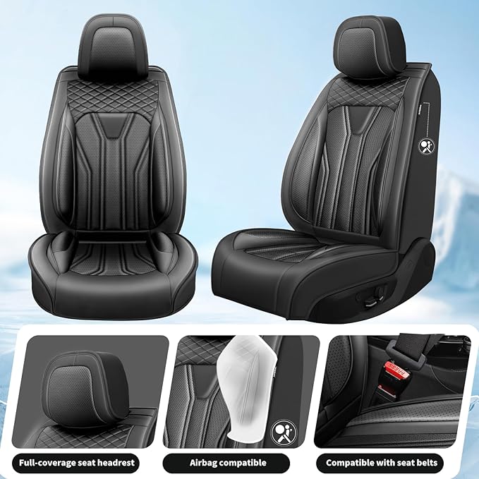 Fit Prius Car Seat Covers for Toyota Prius 2001-2025 2026 -Premium Leather, Waterproof Stain-Resistant, Breathable，All-Weather Seat Cushion Protecto & Airbag Compatible, 2 Front Seat All Black