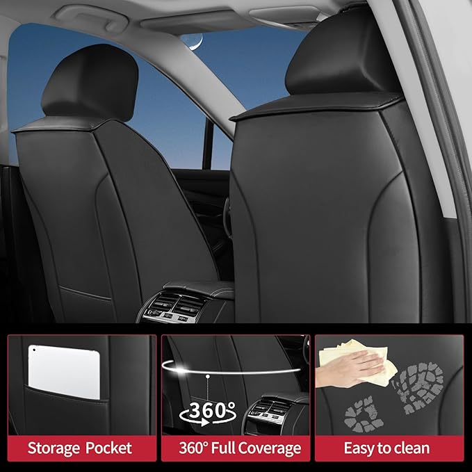 Fit HRV Car Seat Covers for Honda HR-V 2016-2024 2025 2026 - Upgraded Premium Waterproof & Breathable Leather, Airbag Compatible, All-Weather Seat Cushion Protector (Full Set, Black+Red)