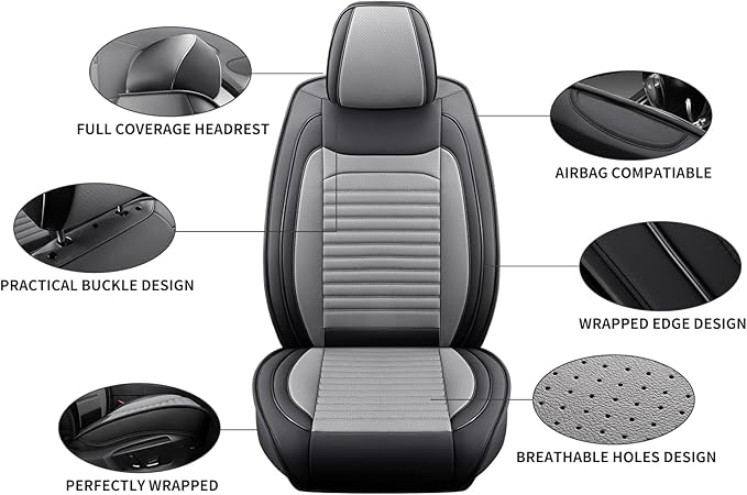 Front Seat Covers Fit for Toyota Tacoma 2001-2026, Truck Seat Covers Front Seats, Breathable Faux Leather Automotive Seat Covers Front Pair Anti-Slip Seat Cover(Black&Gray, Front)