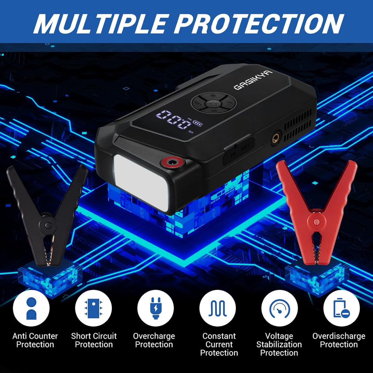 TM16K2 Car Jump Starter 8000A Jump Starter Battery Pack for Up to 6.0L Gas and 4.0L Diesel Engines, 29.6Wh Portable 12V Jump Box with USB Ports, LCD Display, Storage Case, and LED Light