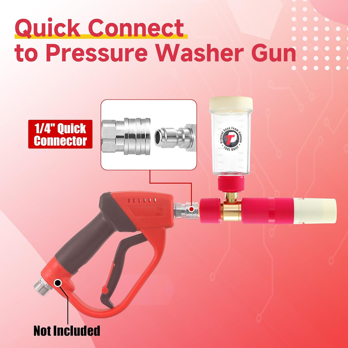 Tool Daily Foam Cannon for Pressure Washer, Original Soap Cannon for Car Washing, 5 Power Washer Spray Nozzles, 1/4 Inch Quick Connector