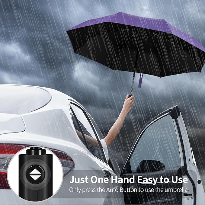 Yoobure Windproof Travel Umbrella - Automatic Umbrellas for Rain, Compact Folding Umbrella with UV Protection, Lightweight Portable Design for Backpack/Walking/Car, Sun & Storm Ready
