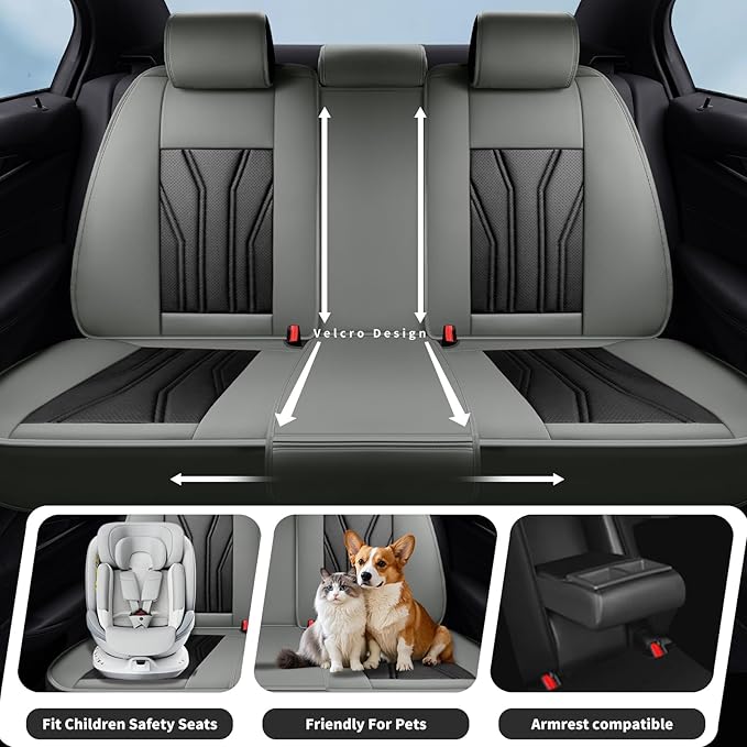 Fit Sentra Car Seat Covers Compatible with Nissan Sentra 2001-2025 2026 - Full Set Premium Leather， Waterproof Breathable， All-Weather Seat Cushion Protecto&Airbag Compatible （Gray & Black