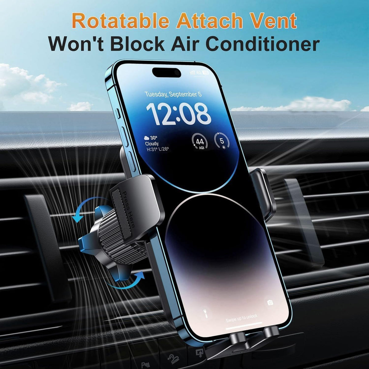 Car Phone Holder Vent [Thick Cases Friendly] Phone Mount for Car Air Vent 360° Rotate Hands Free Cell Phone Holder for Car Automobile Cradle for All iPhone Android Smartphone