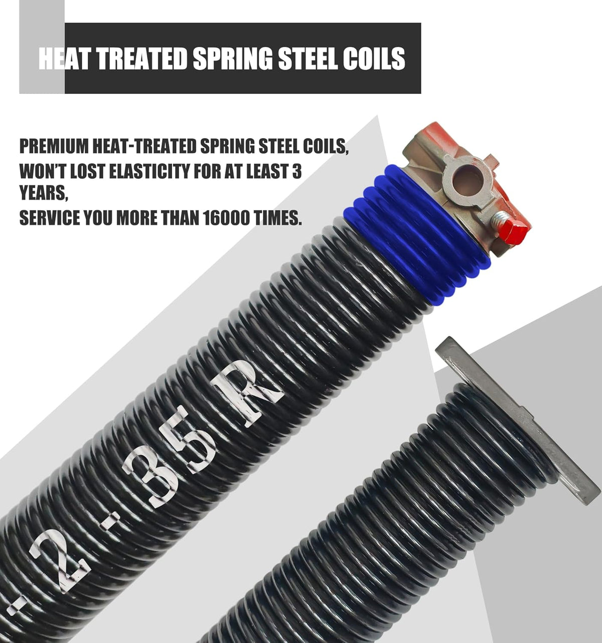Garage Door Torsion Spring Set, Pair of 2" Electrophoresis Coated Garage Door Spring Replacement with 2 Non-Slip Winding Bars and Bearing, Minimum 16000 Cycles (.262x2x35")