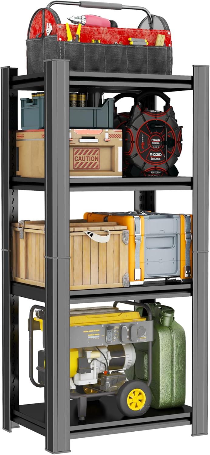 Metal Garage Shelving Unit, Heavy Duty Adjustable Storage Rack, Steel Shelving,2000 lbs Capacity, Industrial Shelves for Heavy Tools and Equipment (4-Tier 44" H x 20" W x 14" D)
