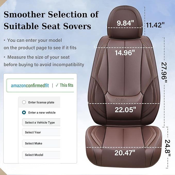 Coverado Seat Covers, Car Seat Covers Front Seats, Car Seat Cover, Car Seat Protector Waterproof, Car Seat Cushion Nappa Leather, Brwon Seat Covers Carseat Cover Universal Fit for Most Cars