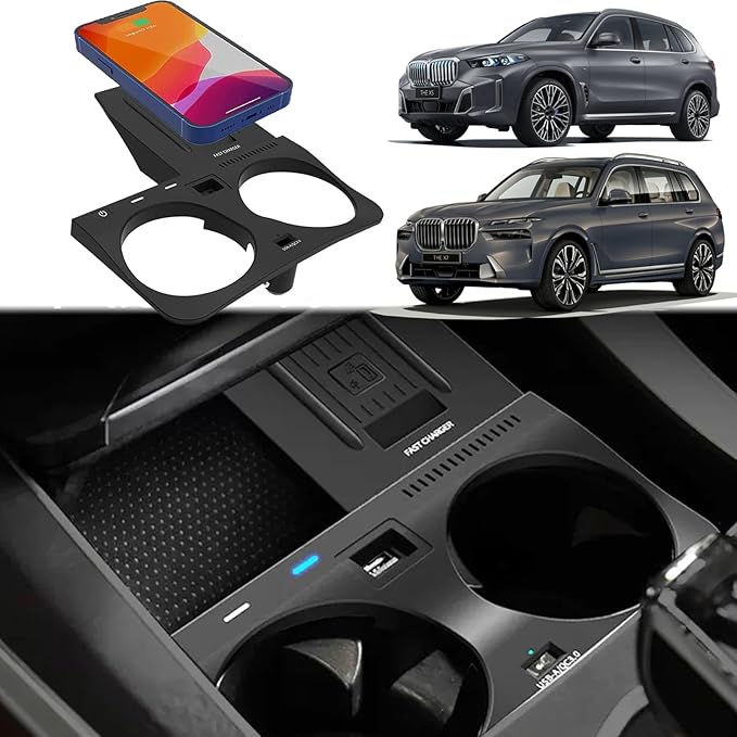 Wireless Car Charger Compatible with BMW X5 X6 X5M X6M X7 2020-2023 F85/F86 Center Console Accessory Panel, 15W Qi Fast Charging with USB QC3.0 Ports