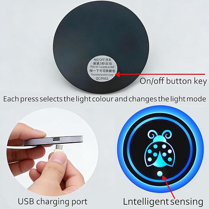 Skull LED Cup Holder Lights for Car,2Pcs LED Light Up Cup Holder Coasters with USB Charging 7 Colors 3 Modes,Waterproof Interior Atmosphere Lamp,Car Decor Accessories Skeleton Gifts for Women Men
