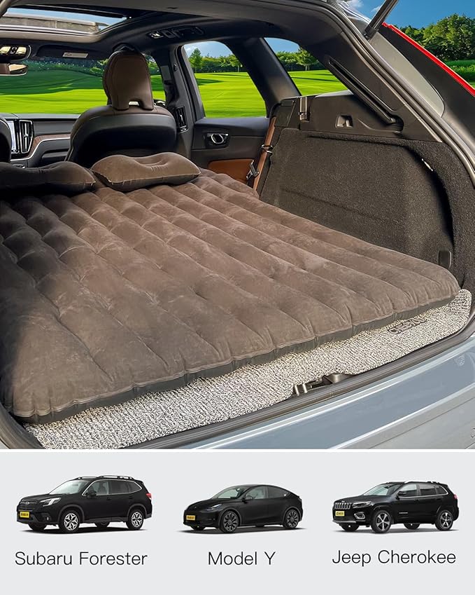 SUV Air Mattress, Inflatable SUV Mattress Bottle and Phone Holder Thickened Flocking & PVC Surface Car Air Mattress with Electric Air Pump Travel Mattress for Car Camping Road Trip (Black)