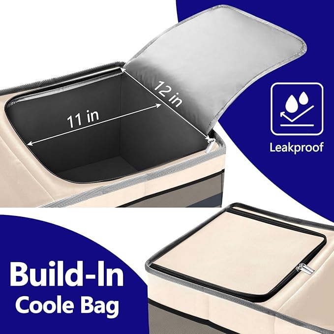 Trunk Organizer with Built-in Insulated Leak Proof Cooler Bag,Collapsible Cargo Organizer for SUV with Non Slip Bottom Strips,3 Large Compartments Foldable Waterproof Portable Car Storage Box