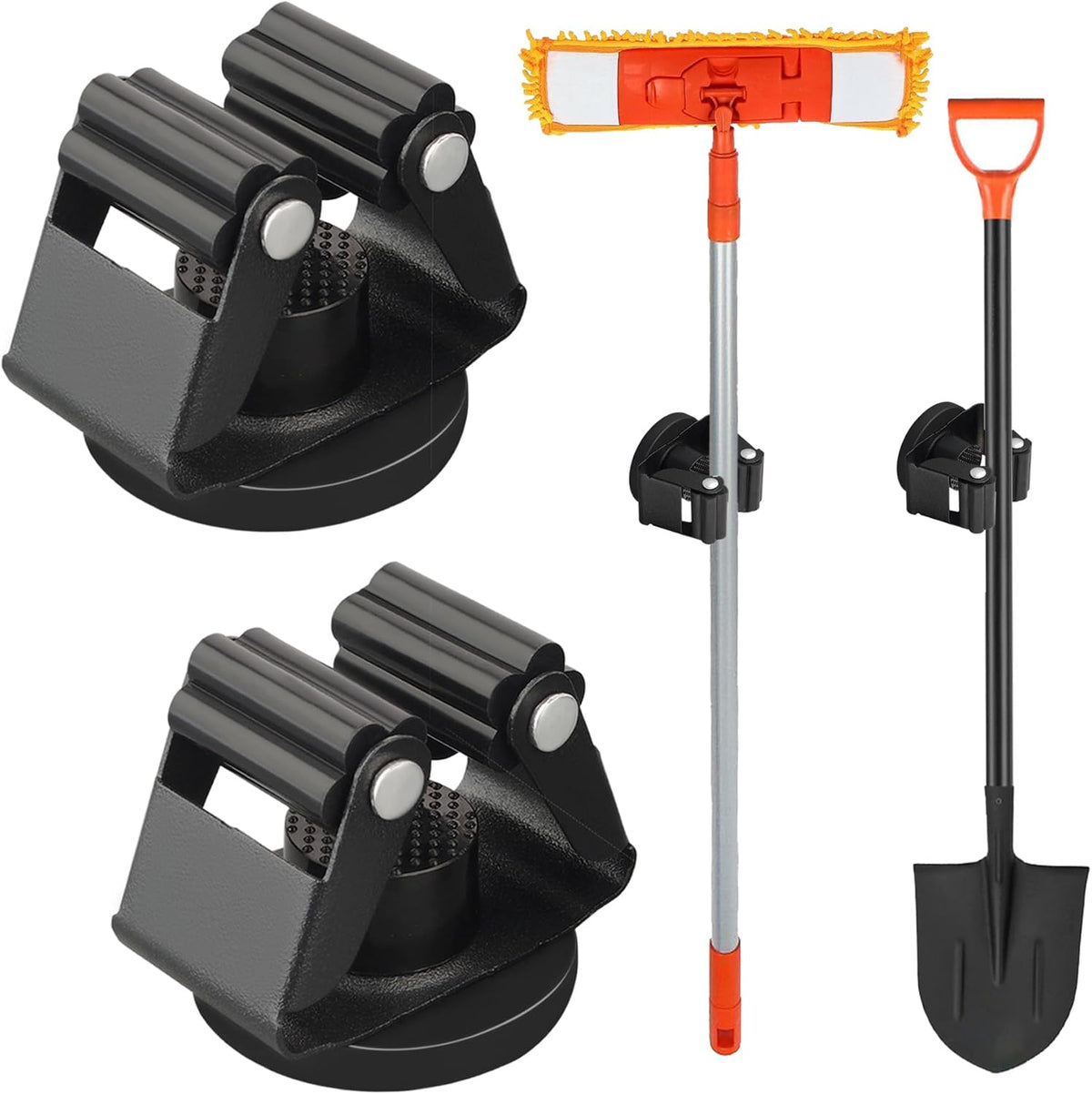 MUTUACTOR Magnetic Broom Holder Heavy Duty,12lbs Magnetic Mount Broom and Mop Holder with Utility Grippers,2PCS Non-scratch Magnetic Tool Holder for Work Garage Laundry Kitchen RV Van Accessories