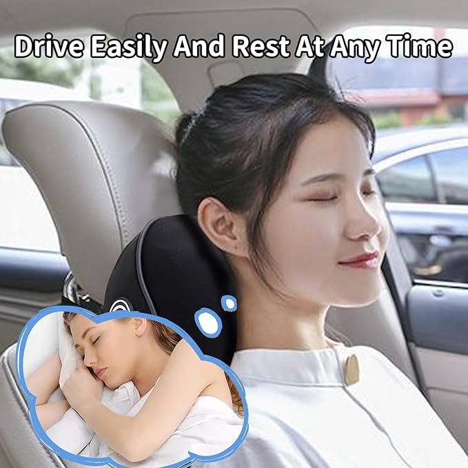 2 Pack - Car Headrest Pillow for Neck Support, 100% Memory Foam Car Neck Pillow with Sleep Mask - Universal Fit Head Rest Travel Pillow Car Pillow for Pain Relief While Driving(Contains 2 Eye Masks)