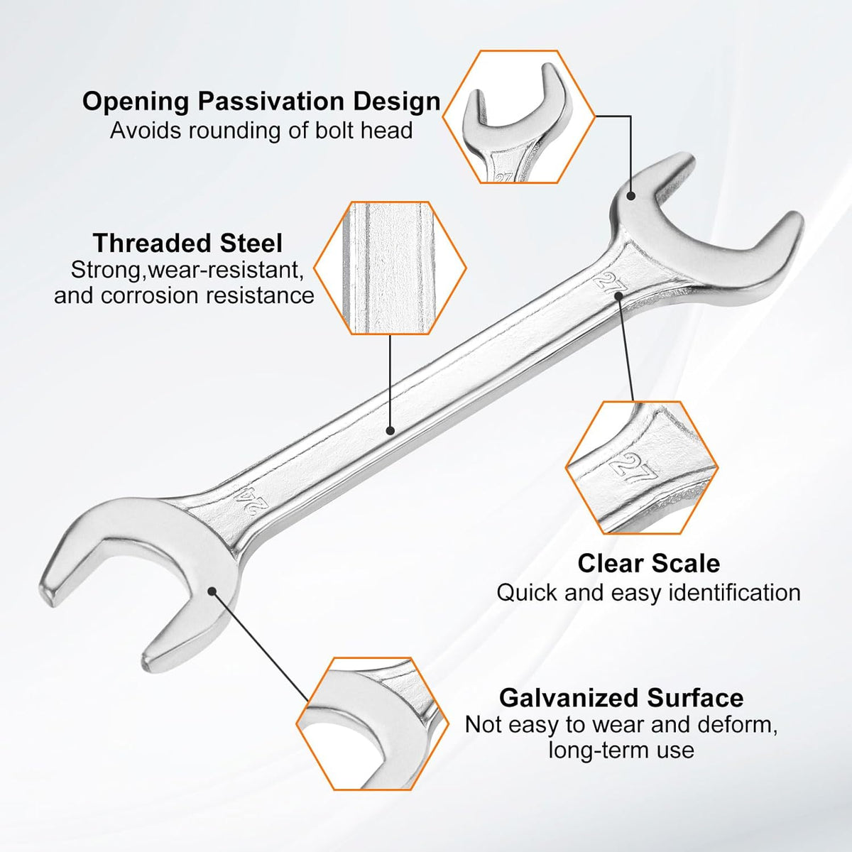 HARFINGTON Double Open End Wrench 24mm x 27mm Metric 15 Degree Offset Angle Small Flat Head Wrench Galvanizing Open Ended Spanner for Automotive Repair Furniture Assembly