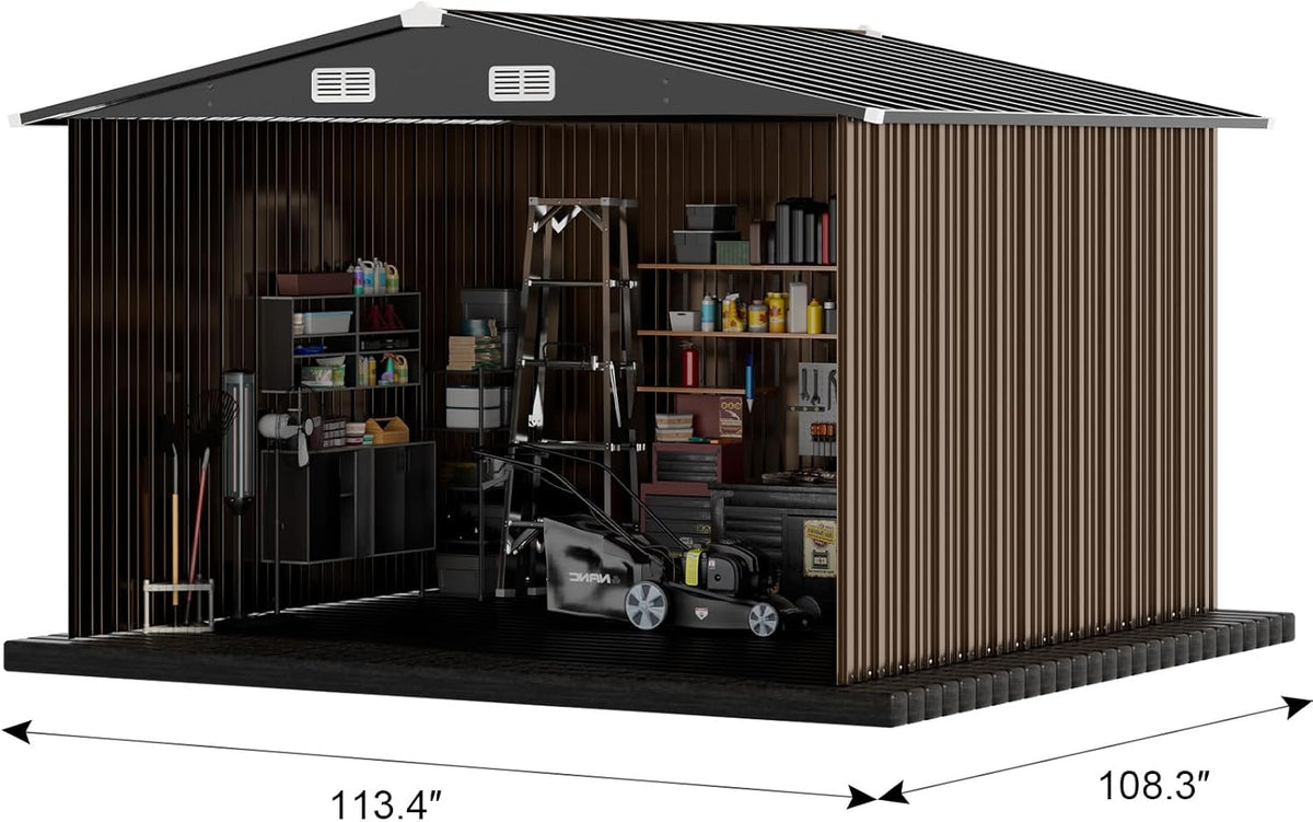 COMHOMA Shed Outdoor Storage Shed Metal,Lockable Doors Tool Sheds with Sloping Roof,Steel Garden Shed with Air Vent for Backyard,Patio,Lawn,Poolside (Brown, 10'*10')