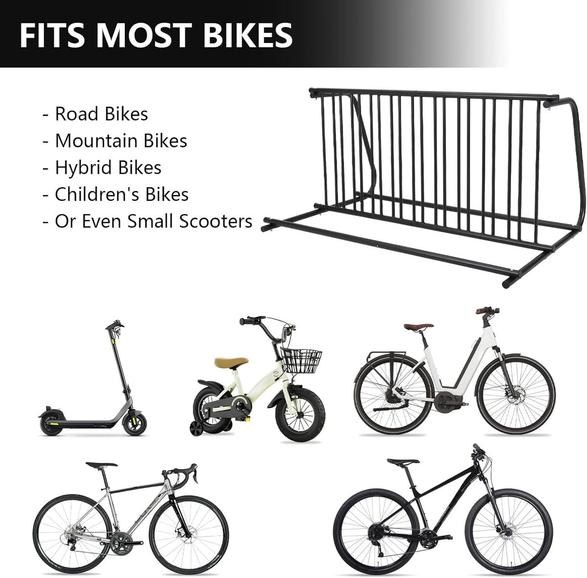Outdoor Bike Storage, 10 Bike Rack Garage, 61 In Long All-Steel Mesh Bikes Rack, Can Hold 10 Bikes On Both Sides, Easy to Install and Excellent Stability, No Need to Be Fixed, Suitable for Front Yards
