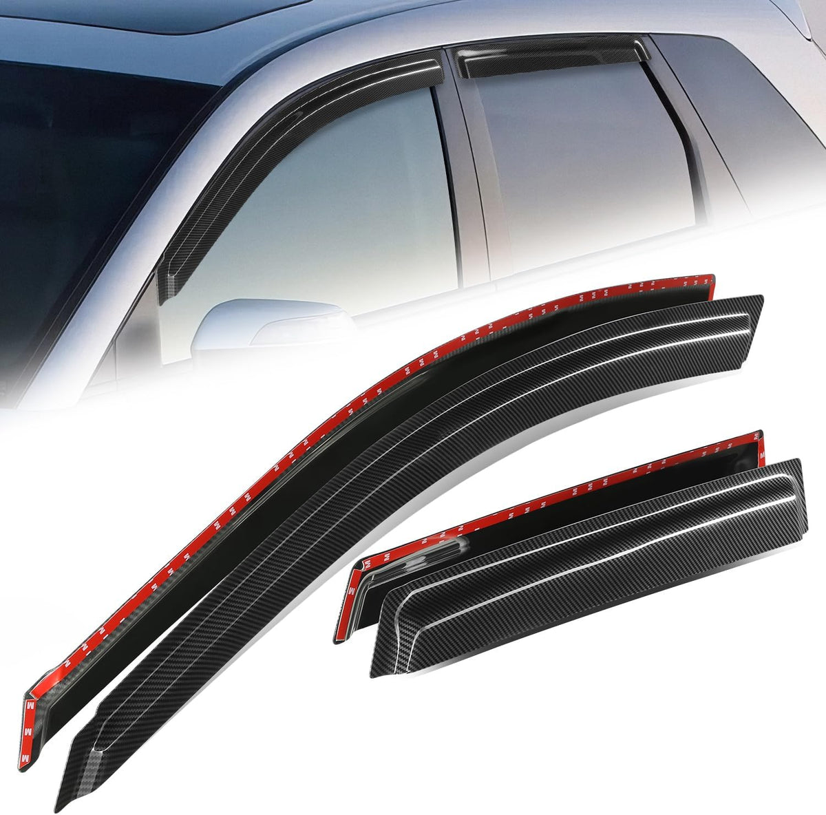 Auto Dynasty 4Pcs Carbon Fiber Pattern Window Visors Compatible with 2007-2012 Acura RDX, Tape-On Front & Rear Window Deflectors Rain Guards Sun Wind Air Side Vent Shade, Glossy Black