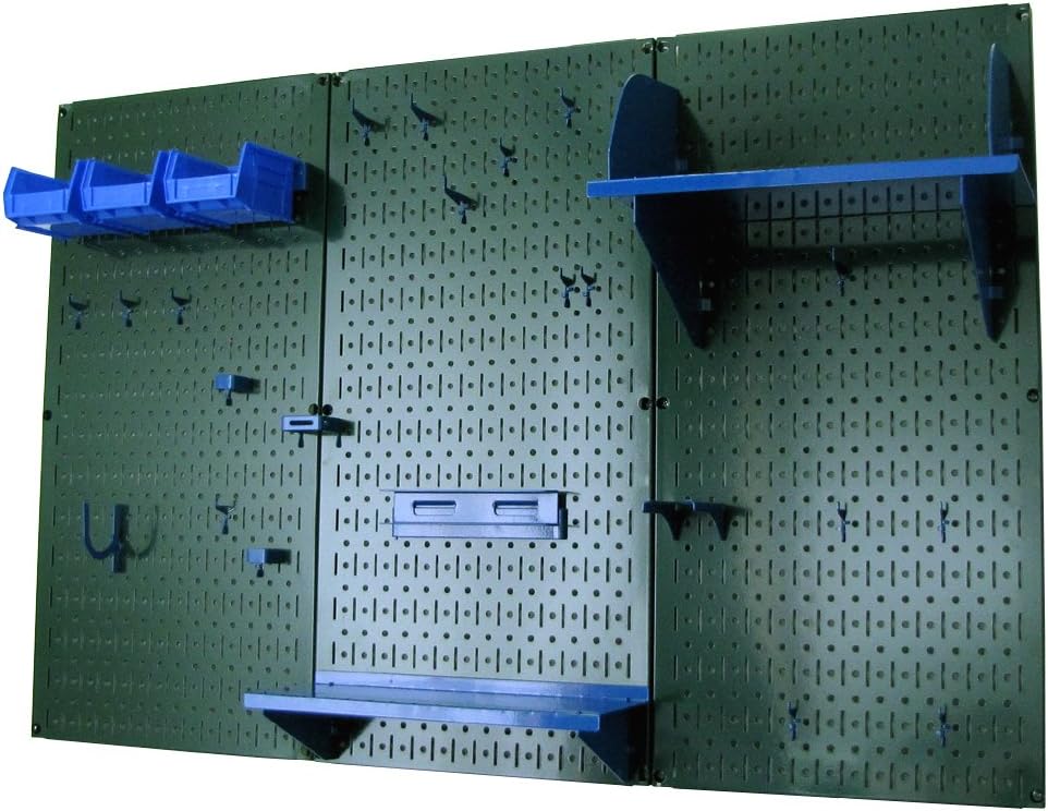Wall Control Pegboard Organizer 4 ft. Metal Pegboard Standard Tool Storage Kit with Green Toolboard and Blue Accessories