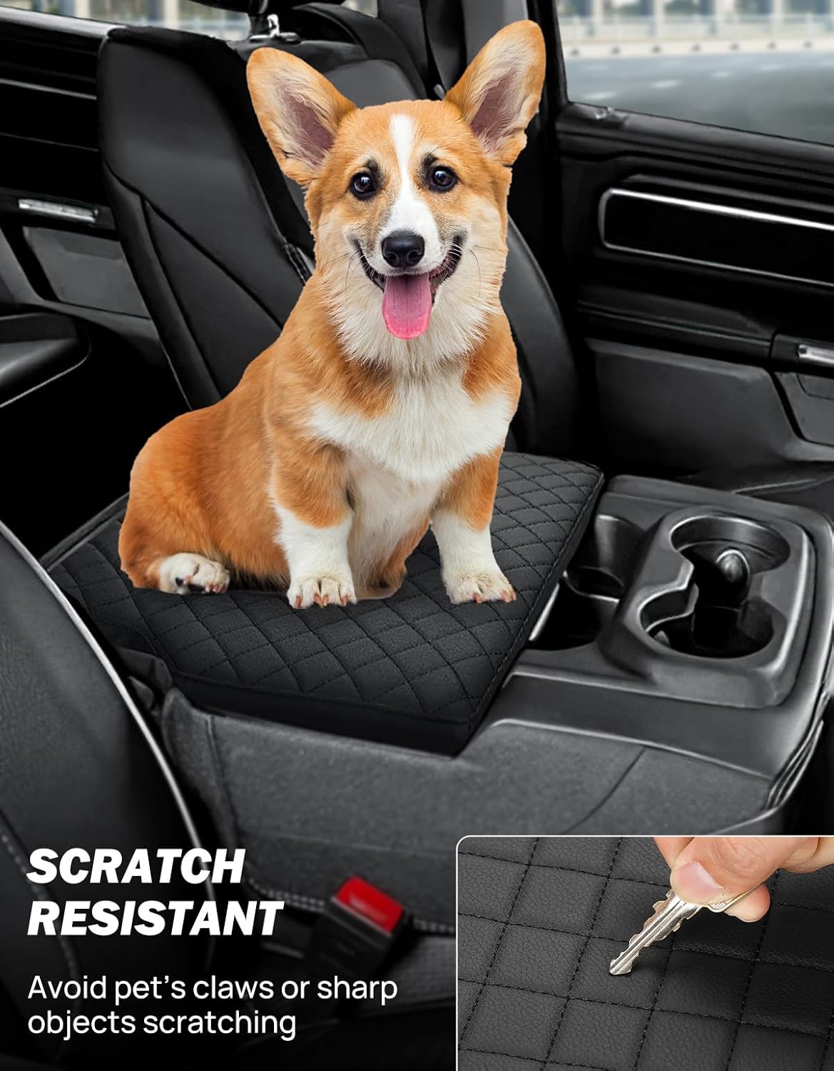 JOYTUTUS Center Console Cover Compatible with 2019-2024 2025 Ram 1500 New Model Jump Seat Console, Leather Arm Rest Armrest Cover for Car, Durable Middle Console Cover, Car Arm Rest Cover Replacement