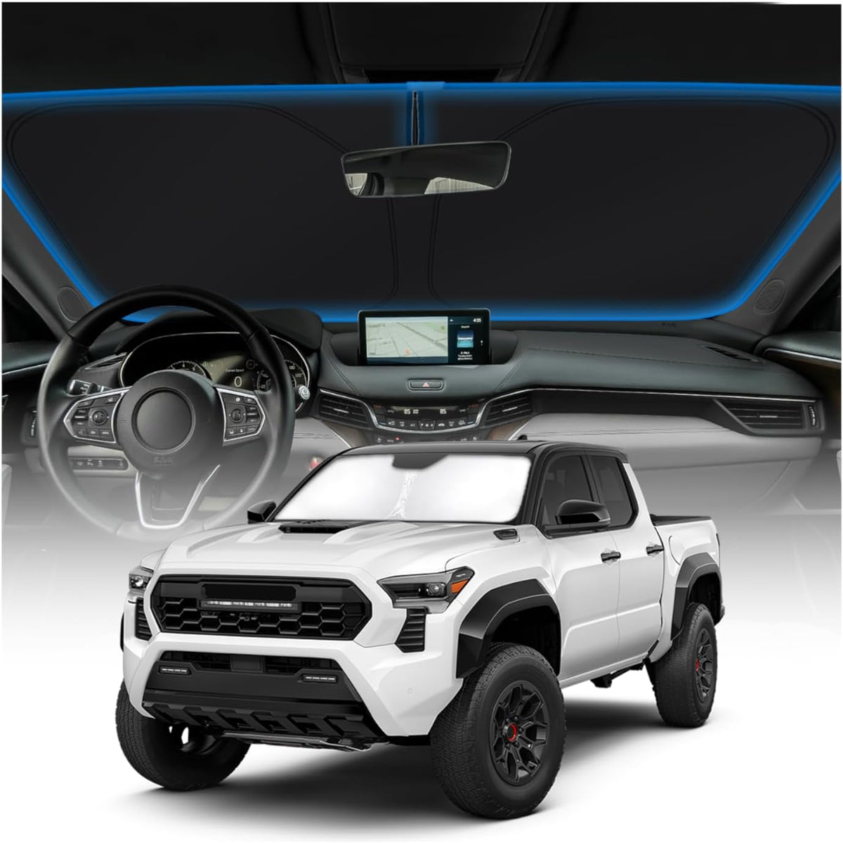 KUST Windshield Sun Shade for Toyota Tacoma 2016-2025 2026 Accessories 2Dr 4Dr Pickup Truck, Custom Fit Car Front Window Sunshade Sun Visor Protector Foldable Blocks UV Rays Keep Car Cooler