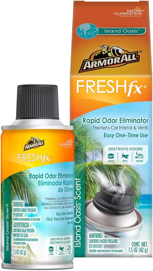 Armor All Fresh FX Smoke X Car Odor Eliminator Spray, Car Air Freshener Spray, Island Oasis Scent, 2 Oz