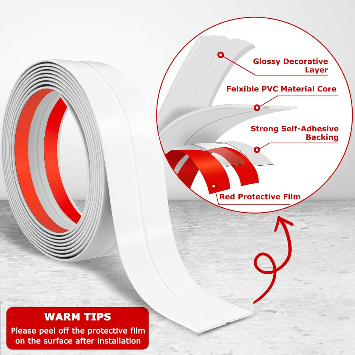 Flexible Wall Corner Protector Moulding Trim Peel and Stick Wall Corner Guards Edge Protector Self Adhesive Molding Trim Strip for Edge Ceiling (White, 0.8 in x 40 Ft)