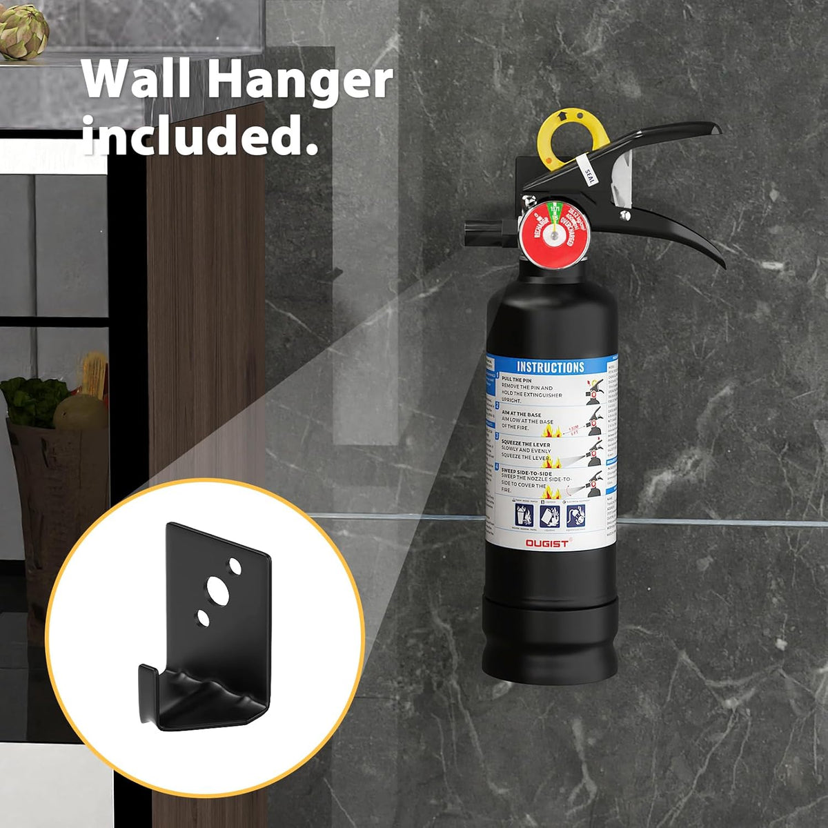 ABC Dry Powder Fire Extinguisher, 2.5 lb – 1-A:10-B:C Rated, Fire Extinguisher for Home, Kitchen, Office & Vehicle, Fire Extinguisher with Easy-Grip Handle & Quick Release, Model FF1KG,Black